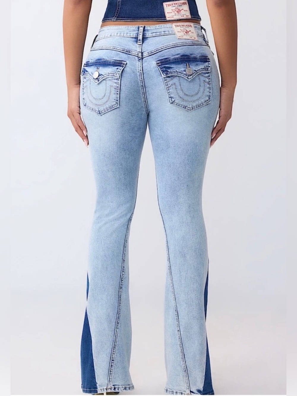True Religion Women’s Joey Mid-Rise Flare Stretch Two-Tone Jeans Size 30 - Picture 3 of 13
